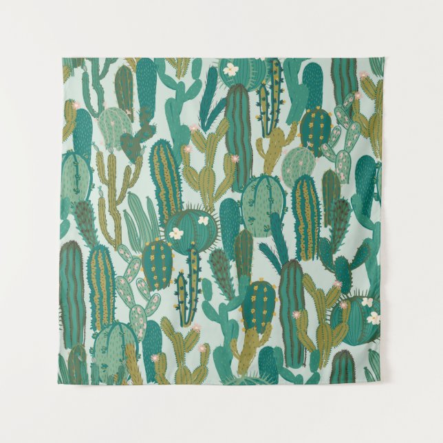 Cactus Green Repeated Vintage Texture Tapestry (Front)