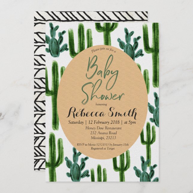 Cactus Greenery Baby Shower Invitation Modern (Front/Back)