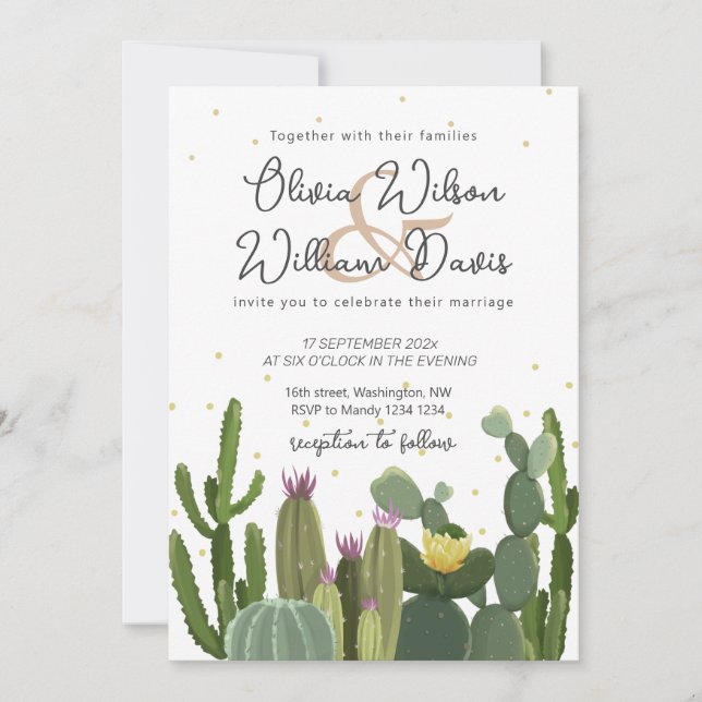 Cactus Greenery Wedding  Invitation (Front)