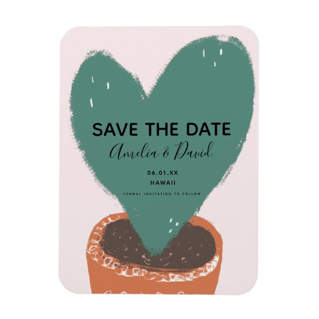 Cactus Hand Drawn Heart Hoya Plant Save the Date Magnet (Vertical)