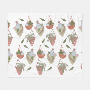 Cactus Hanging Baskets Botanical Floral Fleece Blanket