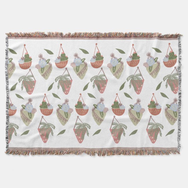 Cactus Hanging Baskets Botanical Floral   Throw Blanket (Front)
