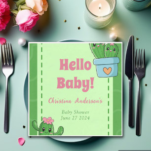 Cactus Hello Baby Shower Green Pink Grass Napkin