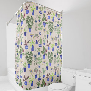 Cactus Houseplant Pattern Pink Shower Curtain