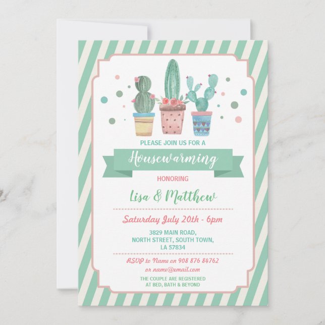 Cactus Housewarming Mint Green Cacti Couples Invitation (Front)