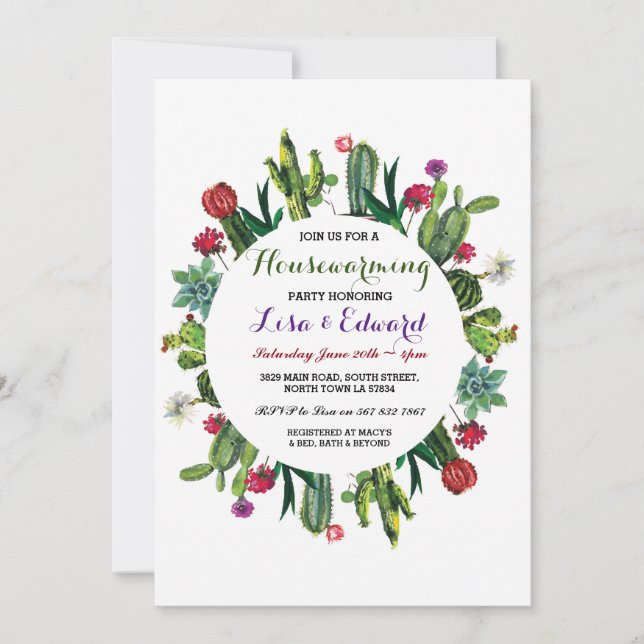 Cactus Housewarming Party Invite Fiesta New Home (Front)