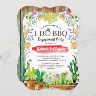 Cactus I do BBQ party invitation - rustic wood