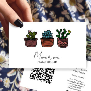 Cactus Illustration Boho Doodle QR Social Icons  Business Card