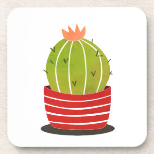 Cactus in a pot minimal art poster coaster