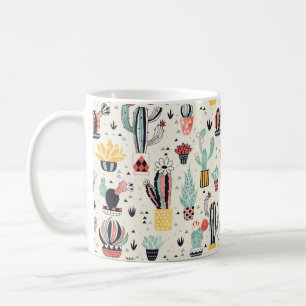 Cactus in a Pot with Succulent and Triangles Coffee Mug