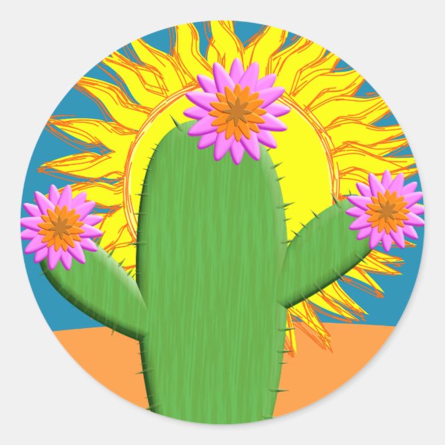 Cactus In A Sunny Day Classic Round Sticker (Front)