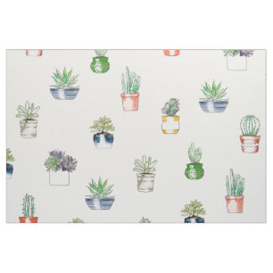 Cactus in planters seamless pattern fabric
