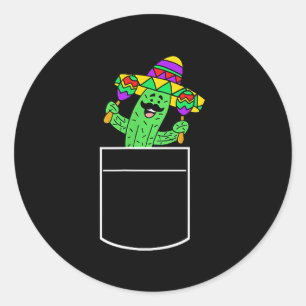 Cactus In Pocket Cinco De Mayo Cute Cartoon  Classic Round Sticker