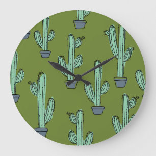 Cactus in Pot Illustration Large Clock