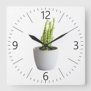 Cactus in pot square wall clock