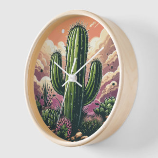 Cactus in the cloudy desert clock