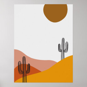 Cactus In The Desert Landscape Illustration Poster