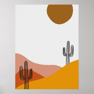 Cactus In The Desert Landscape Illustration Poster