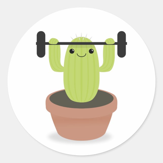 Cactus in training classic round sticker (Front)