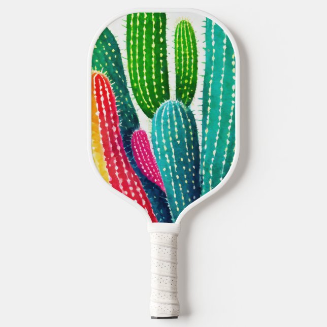 Cactus in vividly bright colours pickleball paddle (Front)