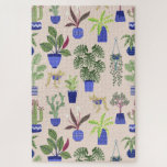 Cactus Jigsaw Puzzle<br><div class="desc">House plants,  succulents and cacti pattern in fancy pots on a dusty blush pink background.  Perfect for your favourite indoor gardener.
Original art by Nic Squirrell.</div>