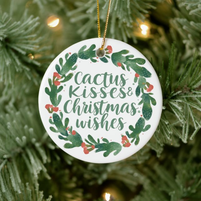 Cactus Kisses & Christmas Wishes – A Double-Sided  Ceramic Ornament (Tree)