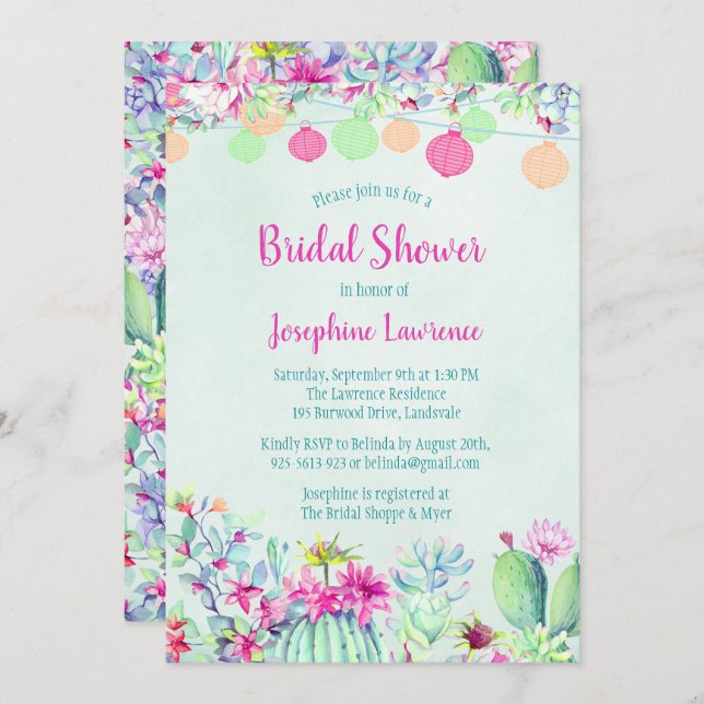 Cactus Lantern Fiesta Bridal Shower Invitations (Front/Back)