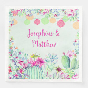 Cactus Lantern Fiesta Succulents Couples Shower Napkin
