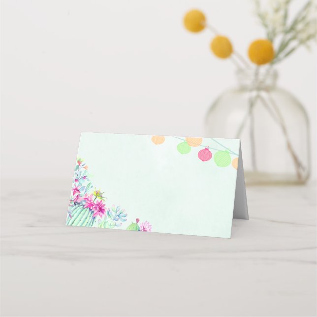 Cactus Lantern Fiesta Succulents Wedding Place Card (Front)