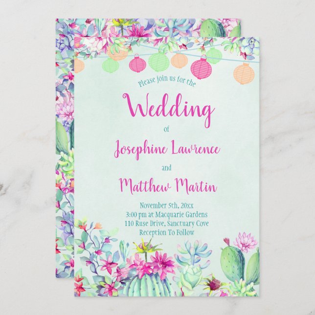 Cactus Lantern Fiesta Wedding Invitations (Front/Back)
