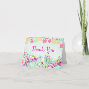 Cactus Lantern FiestaSucculents Watercolor Wedding Thank You Card