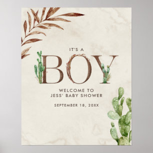 Cactus Leather Boy Baby Shower Welcome Poster