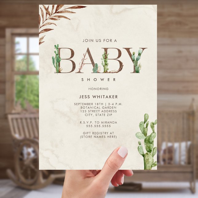Cactus Leather Inspired Western Unisex Baby Shower Invitation (Creator Uploaded)