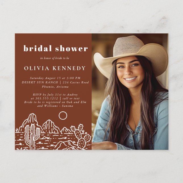 Cactus Line Art Desert Photo Bridal Shower Invite  Postcard (Front)