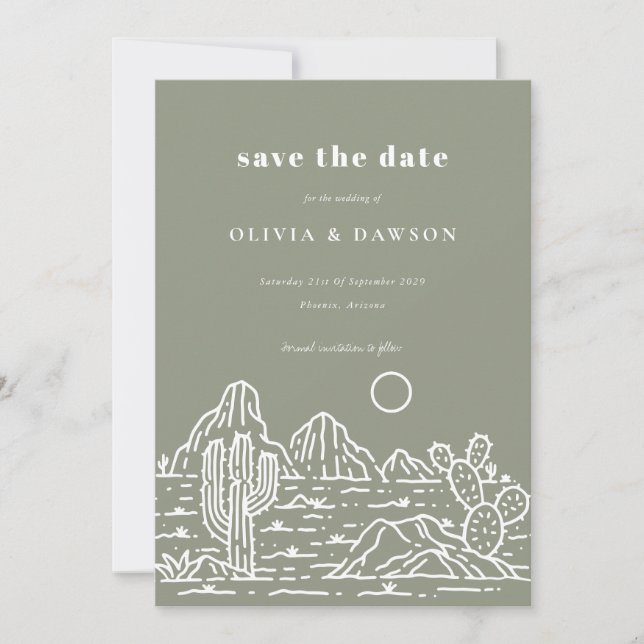 Cactus Line Art Desert Photo Save the Date  Invitation (Front)
