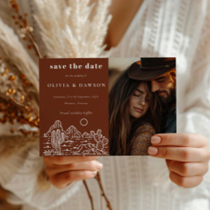 Cactus Line Art Desert Photo Save the Date Postcard