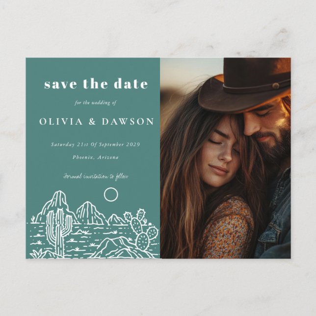 Cactus Line Art Desert Photo Save the Date   Postcard (Front)