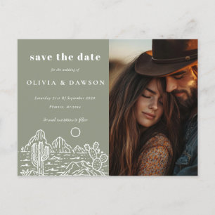 Cactus Line Art Desert Photo Save the Date Postcard