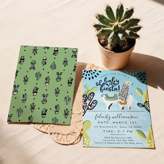 Cactus & Llama Baby Boy Shower Fiesta Invitation (Cactus & Llama Baby Boy Shower Fiesta Invitation)