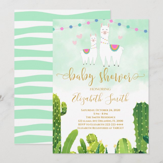 Cactus Llama Baby Shower Invitation (Front/Back)