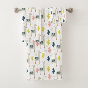 Cactus & Llamas Pattern Bath Towel Set