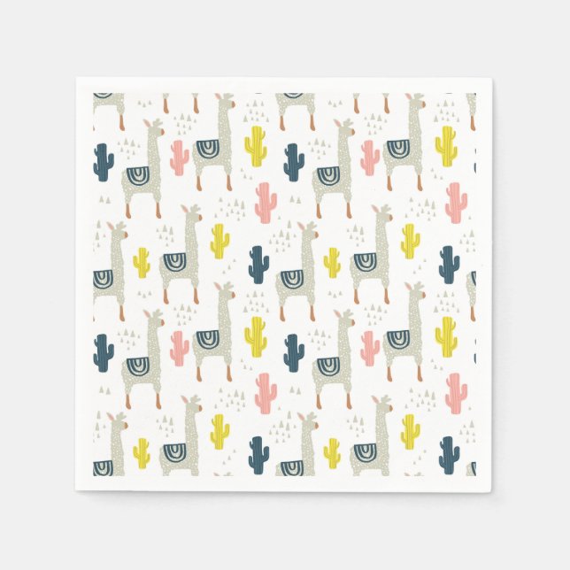 Cactus & Llamas Pattern Napkin (Front)