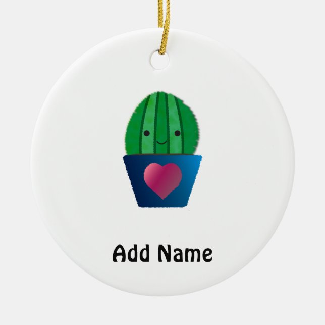 Cactus Love Ceramic Ornament (Front)