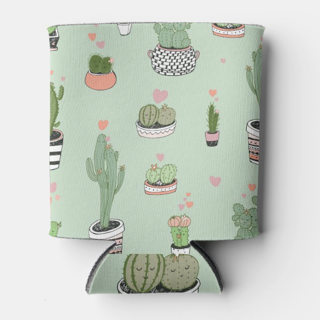 Cactus Love: Cute Cartoon Pattern. Can Cooler (Front)