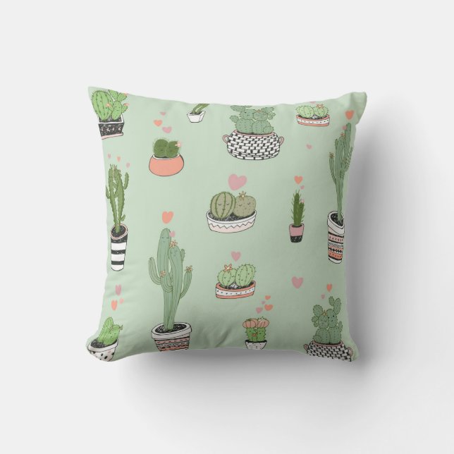 Cactus Love: Cute Cartoon Pattern. Cushion (Front)