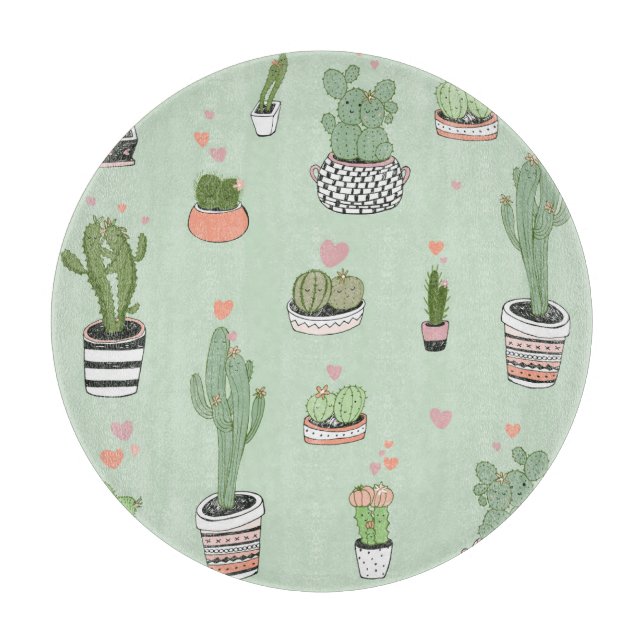 Cactus Love: Cute Cartoon Pattern. Cutting Board (Front)