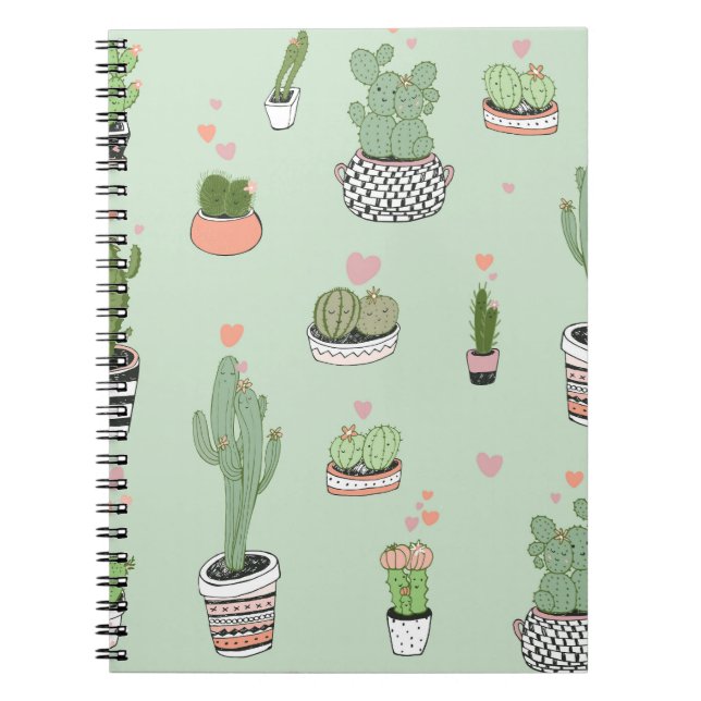 Cactus Love: Cute Cartoon Pattern. Notebook (Front)