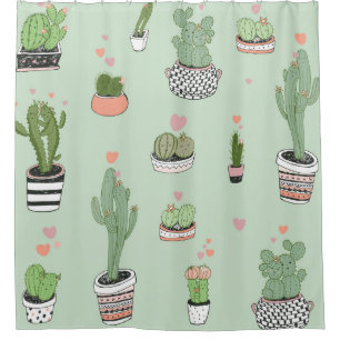 Cactus Love: Cute Cartoon Pattern. Shower Curtain