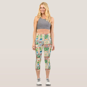 cactus love - watercolor capri leggings