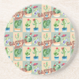 cactus love - watercolor coaster